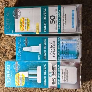 L'Oreal BRIGHT REVEAL Niacinamide dark spot serum & exfoliant peel,SPF 50 lotion
